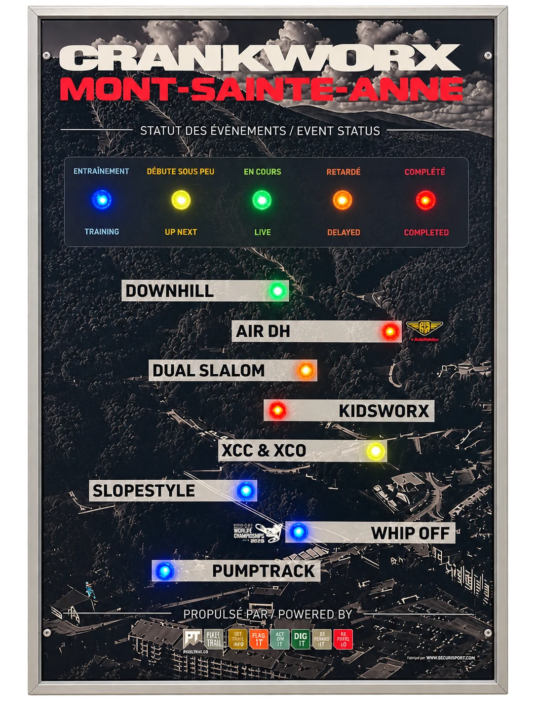Crankworx — LED panel with a brushed aluminum enclosure